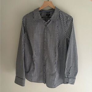 Talbots Black White and Gold Plaid Button Down Blouse‎ Top Size 16W